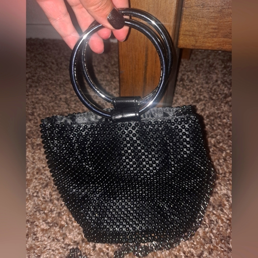 Black beaded hand bag